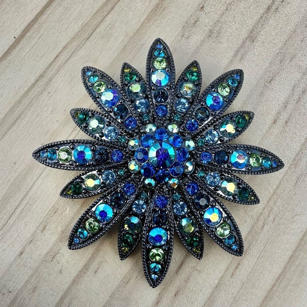 Joan Rivers blue Swarovski Crystal Flower Brooch